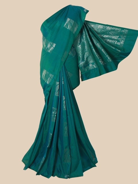 

Pothys Green & Silver-Toned Ethnic Motifs Zari Silk Cotton Saree