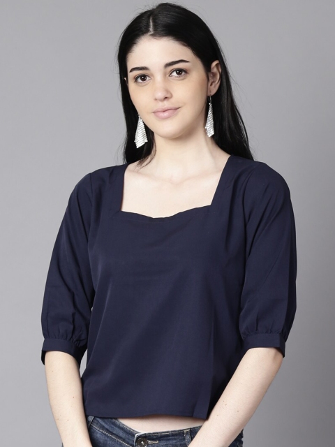 

AASI - HOUSE OF NAYO Navy Blue Crepe Regular Top