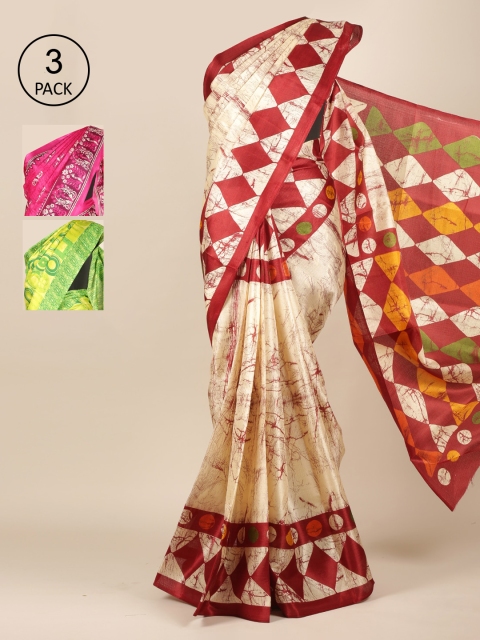 

Pothys Pack Of 3 Jute Silk Saree, Cream