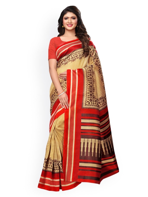

KALINI Beige Ethnic Motifs Printed Art Silk Saree