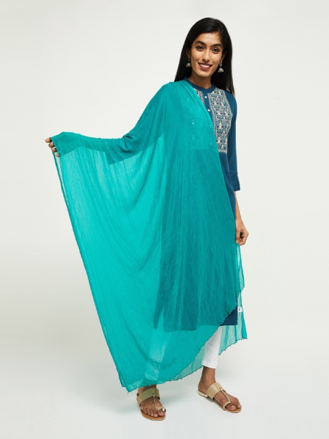 

max Sea Green Woven Design Dupatta with Beads and Stones