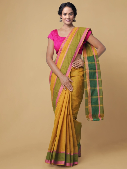 

Unnati Silks Yellow & Pink Woven Design Pure Cotton Mangalagiri Saree