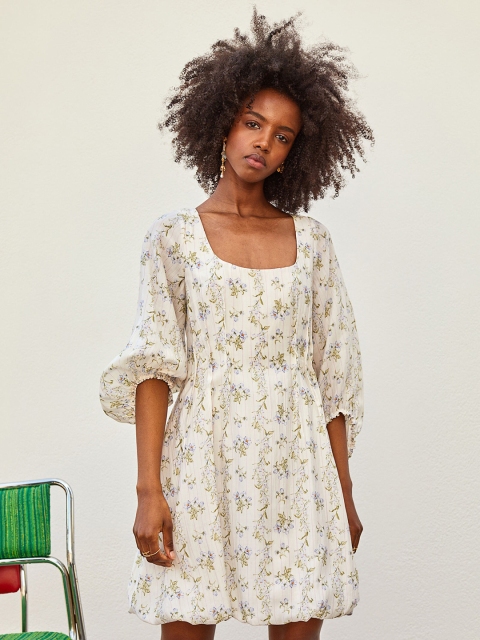 

H&M Women White Printed Lyocell Blend Dress