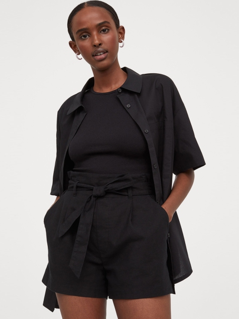 

H&M Women Black Solid Paper Bag Shorts