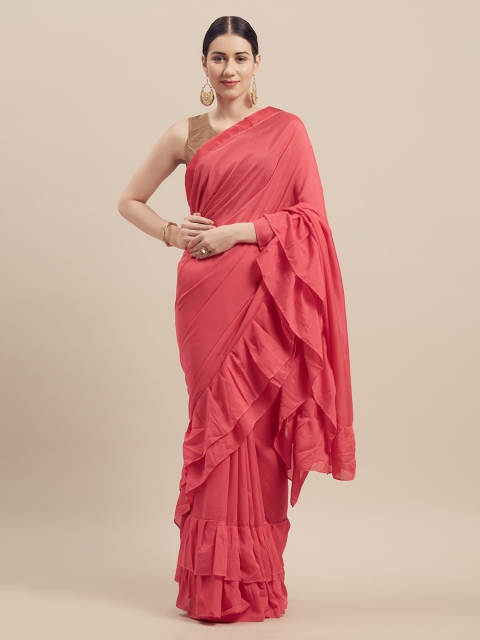 

Florence Peach-Coloured Poly Georgette Ruffles Saree