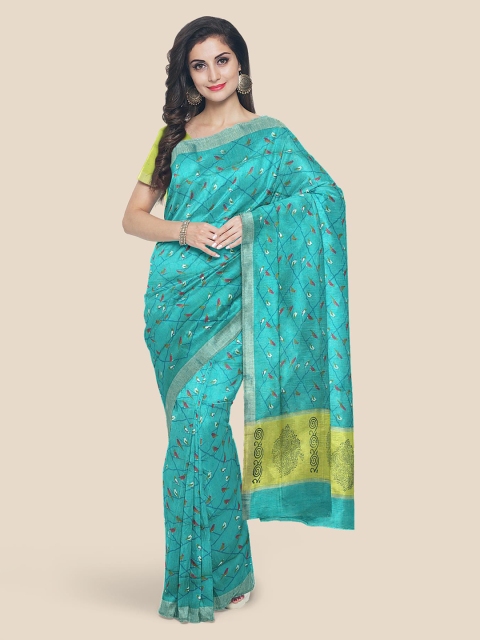 

KLM Fashion Mall Turquoise Blue & Green Linen Blend Saree