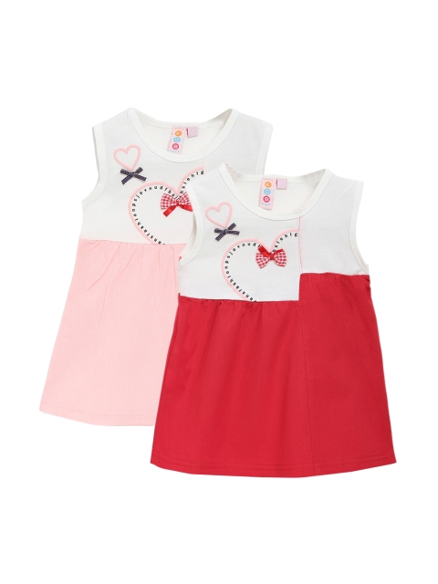 

Kids On Board Pack Of 2 White & Red Colourblocked Chiffon A-Line Dress