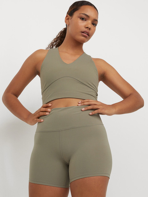 

H&M Women Green Solid High Waist Hotpants