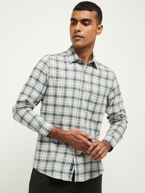 

max Men Grey Slim Fit Checked Casual Shirt