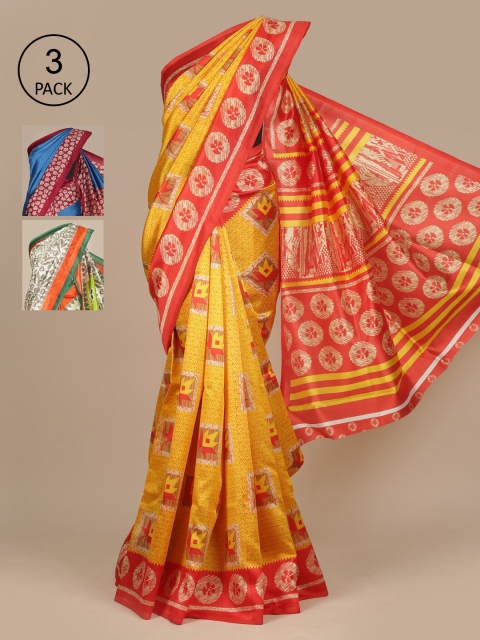 

Pothys Yellow Pack of 3 Woven Design Zardozi Jute Silk Saree