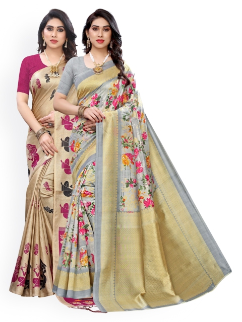 

KALINI Pack of 2 Grey & Beige Ethnic Motifs Art Silk Saree