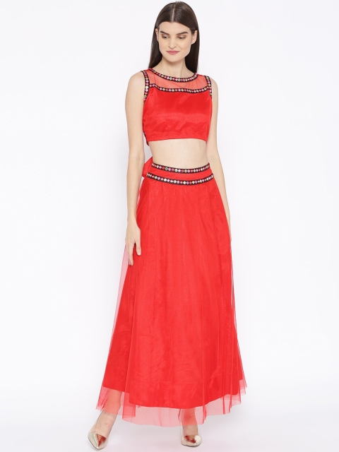 

Shakumbhari Women Red Mirror Work Embroidered Lehenga Choli