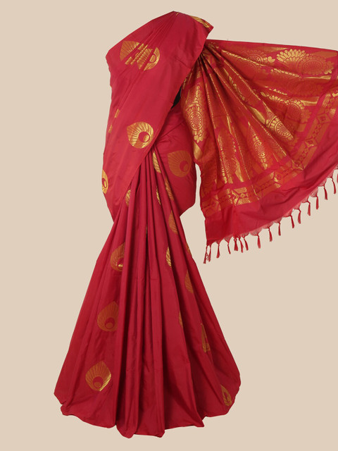 

Pothys Red Ethnic Motifs Zari Silk Cotton Saree