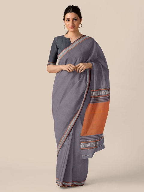 

Taneira Grey Silk Cotton Maheshwari Saree