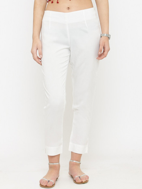 

KSUT Women Off White Regular Trousers