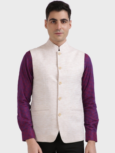 

ColorPlus Men Beige Woven-Design Nehru Jacket