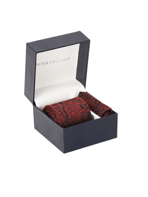 

Peter England Men Maroon & Black Woven-Design Accessory Gift Set