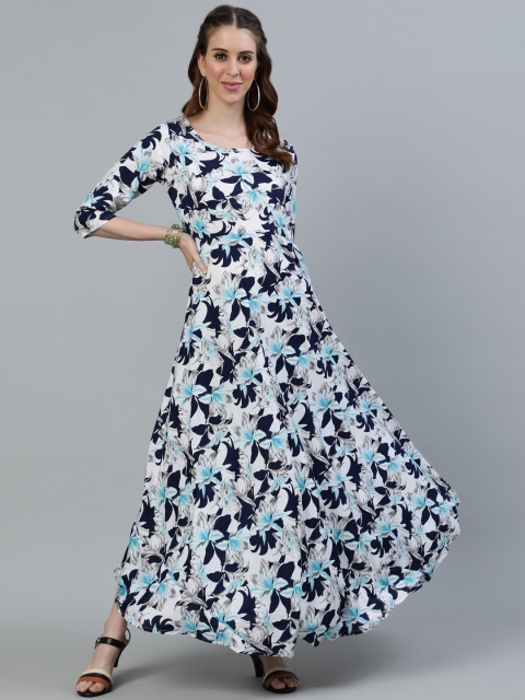 

AASI - HOUSE OF NAYO Blue & White Floral Crepe Maxi Dress