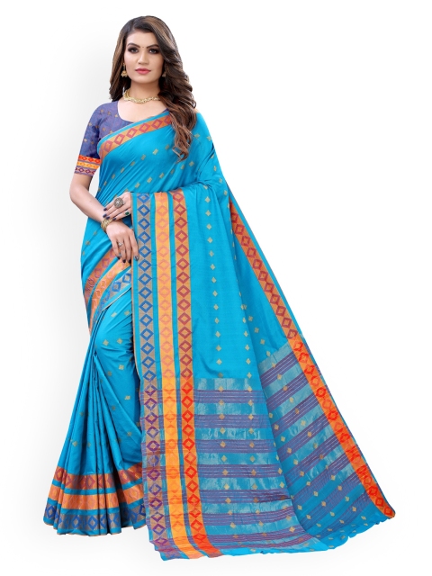 

KALINI Blue Woven Design Jacquard Cotton Blend Saree
