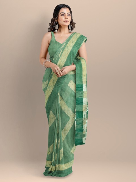 

BharatSthali Green Batik Silk Cotton Venkatgiri Handloom Saree