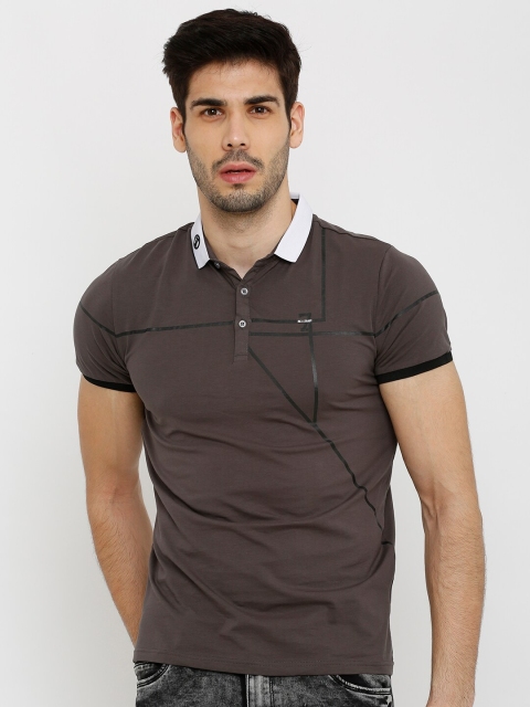 

Rex Straut Jeans Men Grey Colourblocked Polo Collar Slim Fit T-shirt