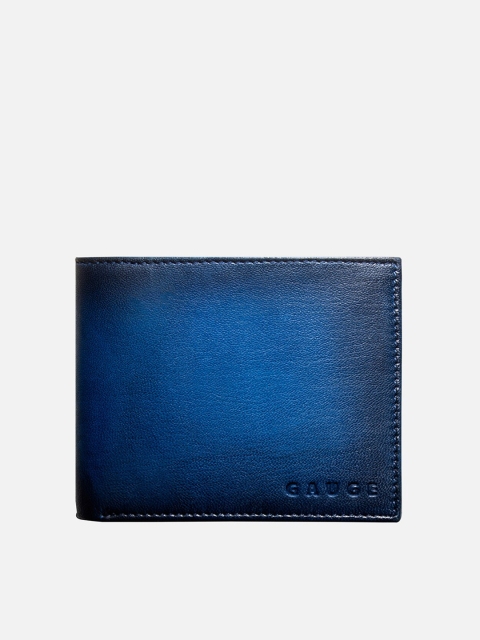 

Gauge Machine Men Blue Solid Leather Two Fold Wallet