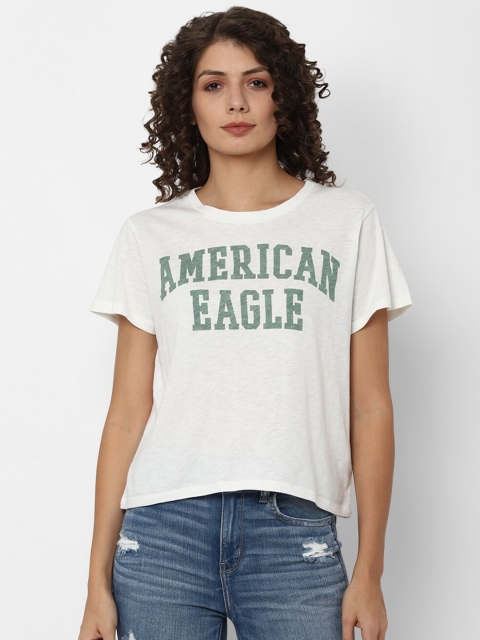 

AMERICAN EAGLE OUTFITTERS Women White Typography Printed T-shirt