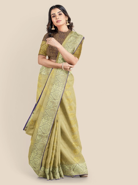 

KLM Fashion Mall Beige Woven Design Zari Silk Blend Kanjeevaram Saree