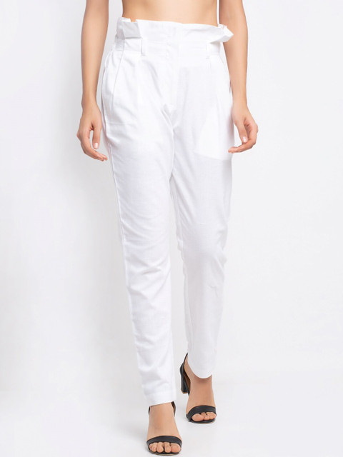 

Ekmatra Women White Straight Fit High-Rise Sustainable Culottes Trousers
