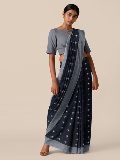 

Taneira Navy Blue Ethnic Motifs Pure Cotton Pochampally Saree