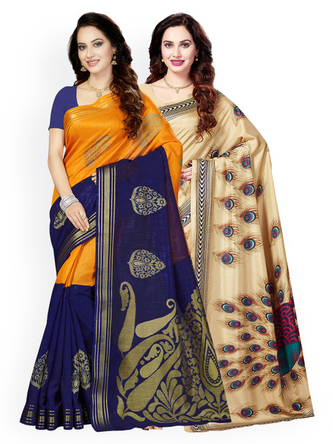 

KALINI Pack Of 2 Multi Floral Bhagalpuri Saree