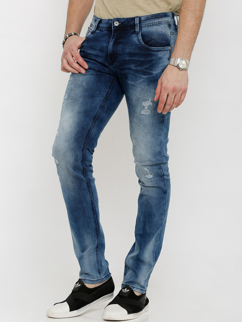 

Rex Straut Jeans Men Blue Slim Fit Mildly Distressed Heavy Fade Jeans