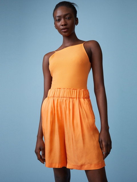 

H&M Women Orange Solid Lyocell Blend Shorts