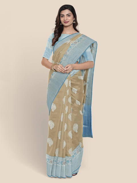 

KLM Fashion Mall Tan Brown Ethnic Motifs Chanderi Saree