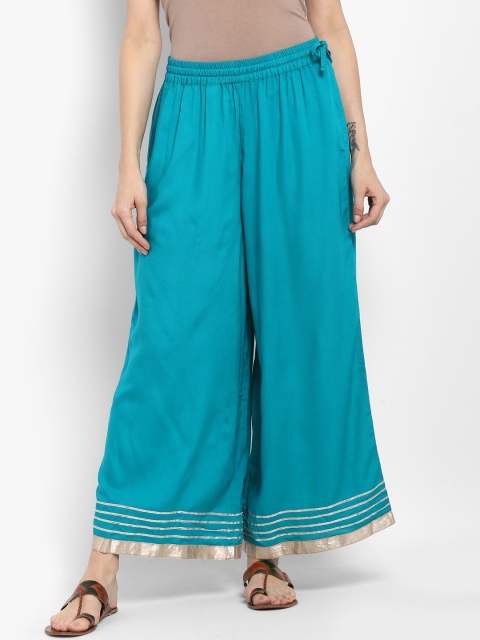 

KSUT Women Turquoise Blue & Gold-Toned Embroidered Ethnic Palazzos