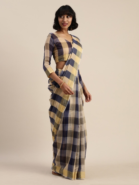 

Florence Beige & Blue Checked Silk Cotton Saree