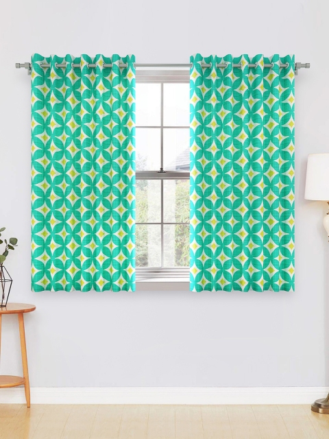 

Divine Casa Green & White Set of 2 Geometric Sheer Window Curtain