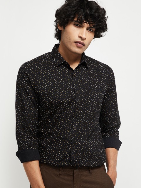 

max Men Black Slim Fit Printed Cotton Casual Shirt