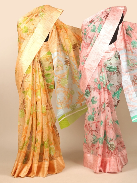 

Pothys Yellow & Pink Set of 2 Jute Silk Saree