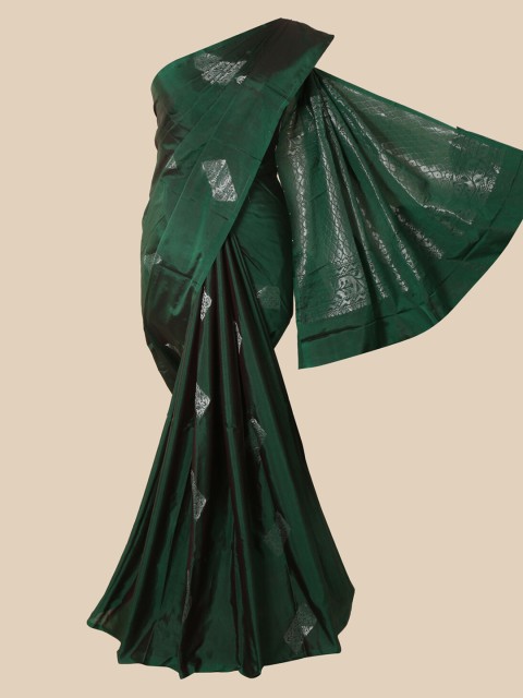 

Pothys Green & Silver-Toned Woven Design Zari Silk Cotton Saree