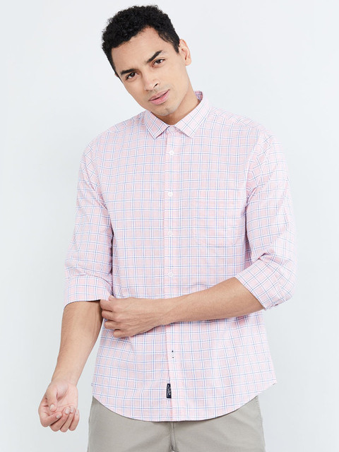

max Men Pink Slim Fit Checked Casual Shirt