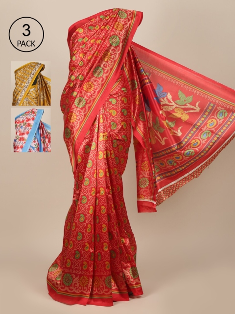 

Pothys Pack Of 3 Jute Silk Sarees, Red