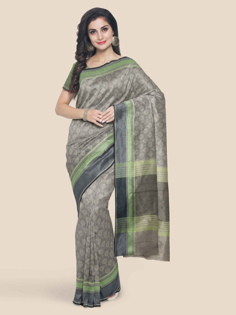 

KLM Fashion Mall Grey & Green Woven Design Cotton Blend Saree