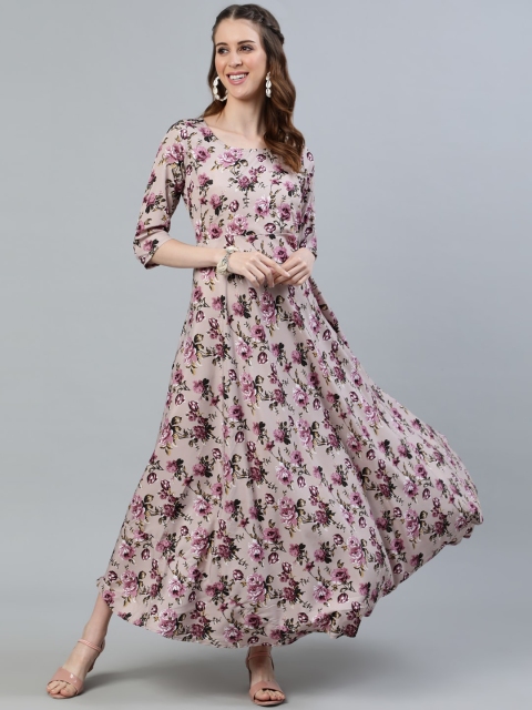 

AASI - HOUSE OF NAYO Purple Floral Crepe Ethnic Maxi Dress