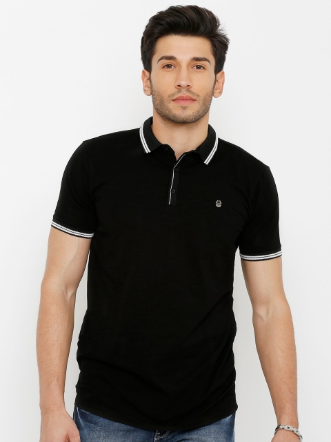 

Rex Straut Jeans Men Black Polo Collar Slim Fit T-shirt
