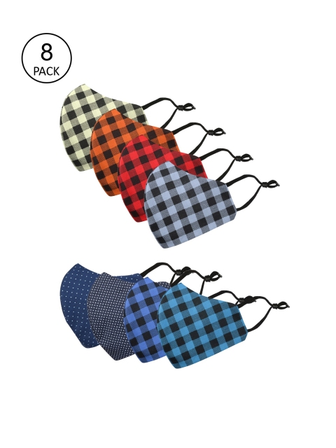 

ZAPATOZ Unisex Pack Of 8 Reusable Cotton Cloth Masks, Blue
