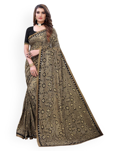 

KALINI Brown Floral Silk Blend Saree