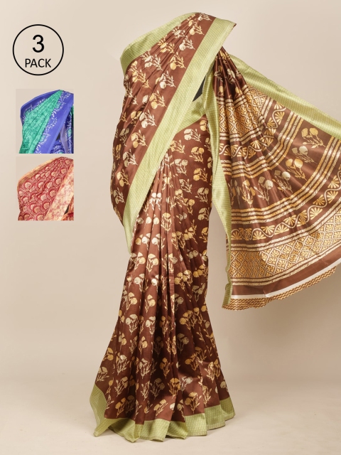 

Pothys Pack Of 3 Jute Silk Sarees, Brown