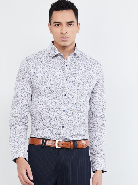 

max Men White Slim Fit Floral Printed Formal Shirt