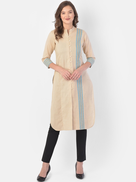 

Ojjasvi Women Beige Geometric Thread Work Pathani Kurta